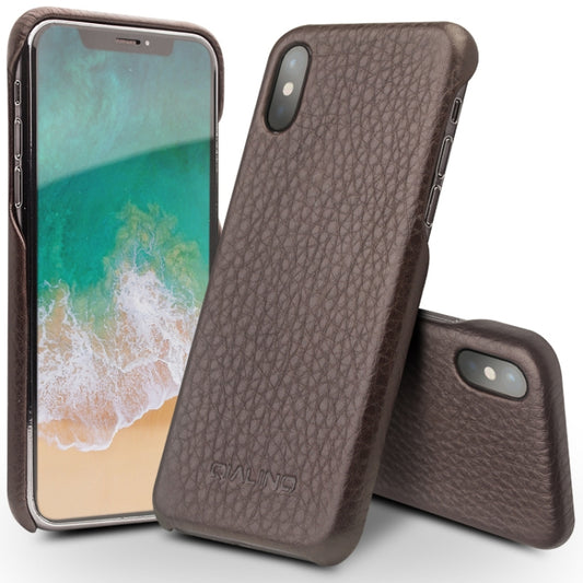 For iPhone X / XS QIALINO Natural Texture Cowhide Leather Protective Case