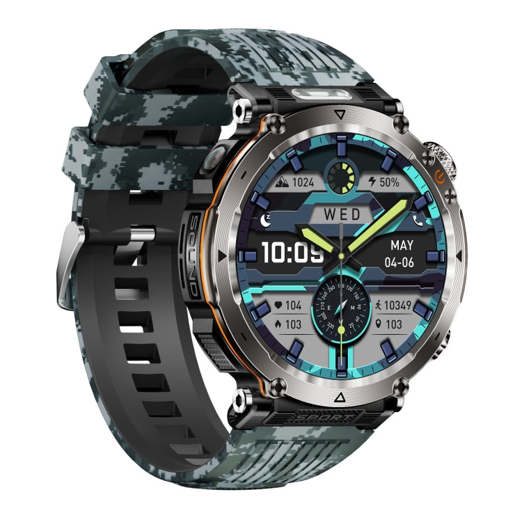 HT30 1.7 inch IP68 Waterproof Camouflage Silicone Band Smart Watch, Support Flashlight / Banknote Detector Light / Compass