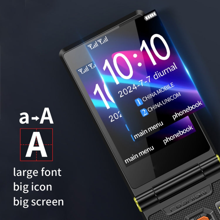M7+ 4G Dual Screen Flip Elder Rugged Phone, 2.8 inch Inner, 2.4 inch Outer, 6800mAh Battery, 24 Keys, Flashlight, Network: 4G, Dual SIM, SOS, EU Plug, US Plug, UK Plug