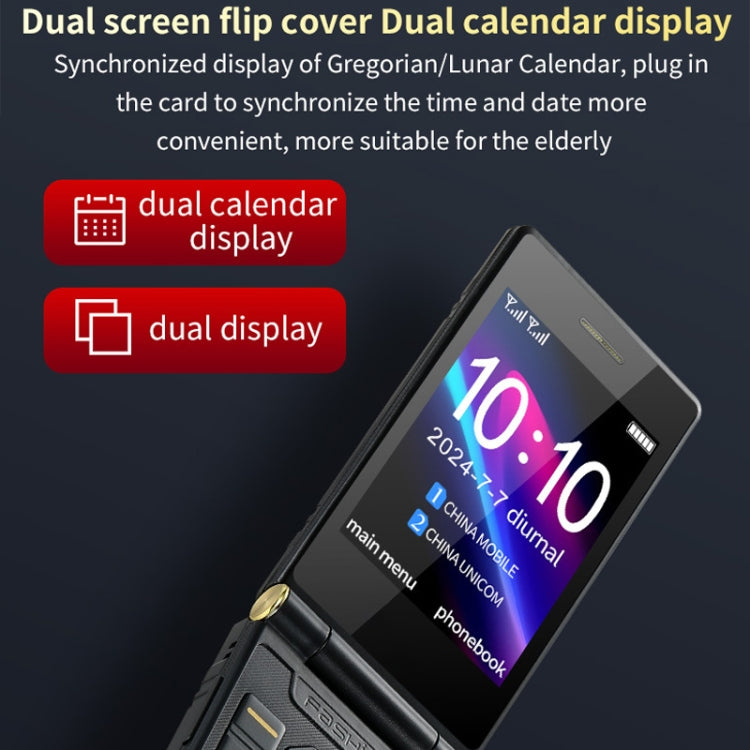 M7+ 4G Dual Screen Flip Elder Rugged Phone, 2.8 inch Inner, 2.4 inch Outer, 6800mAh Battery, 24 Keys, Flashlight, Network: 4G, Dual SIM, SOS, EU Plug, US Plug, UK Plug