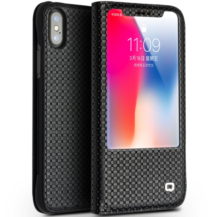 QIALINO Grid Texture Horizontal Flip Leather Case  with Smart View Window & Sleep / Wake-up Function, For iPhone XS / X