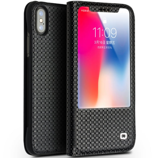 QIALINO Grid Texture Horizontal Flip Leather Case  with Smart View Window & Sleep / Wake-up Function, For iPhone XS / X