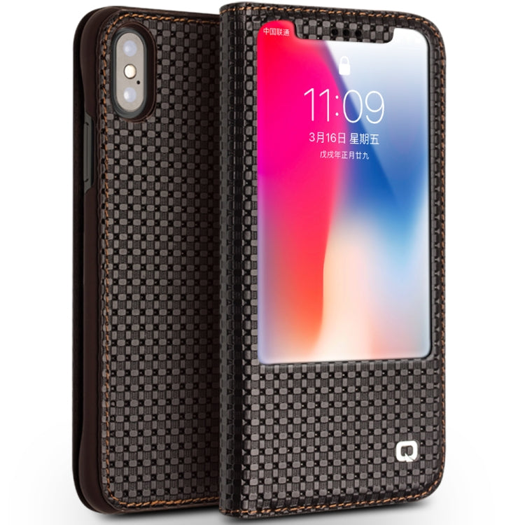 QIALINO Grid Texture Horizontal Flip Leather Case  with Smart View Window & Sleep / Wake-up Function, For iPhone XS / X