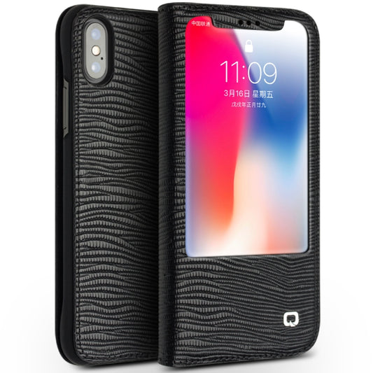 QIALINO Lizard Texture Horizontal Flip Leather Case with Smart View Window & Sleep / Wake-up Function, For iPhone XS / X