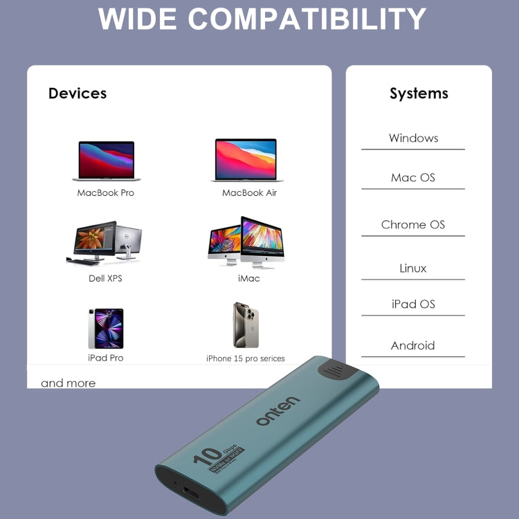 Onten UCA322+ 10Gbps M.2 M-key NVMe NGFF SSD Enclosure, Onten UCA322+