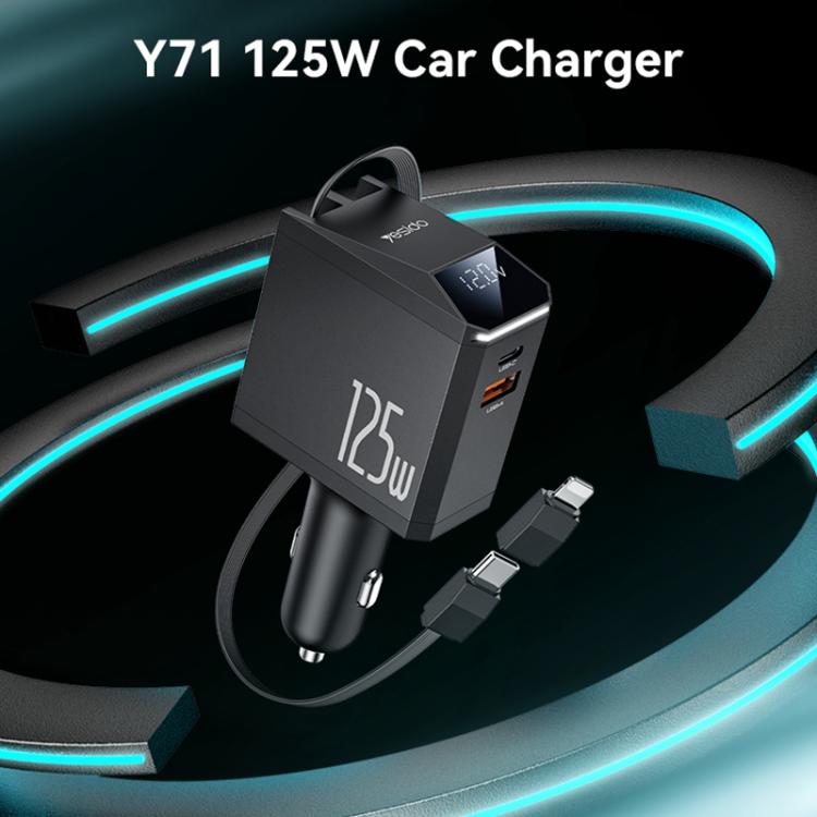Yesido Y71 125W Type-C + 8 Pin Retractable Cable 3 in 1 Car Charger, Y71