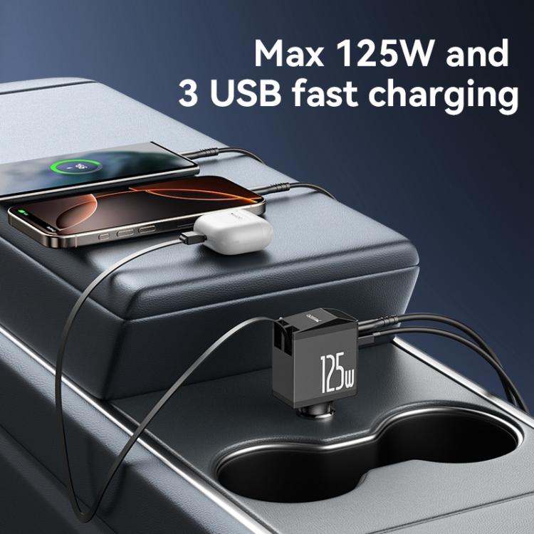 Yesido Y71 125W Type-C + 8 Pin Retractable Cable 3 in 1 Car Charger, Y71