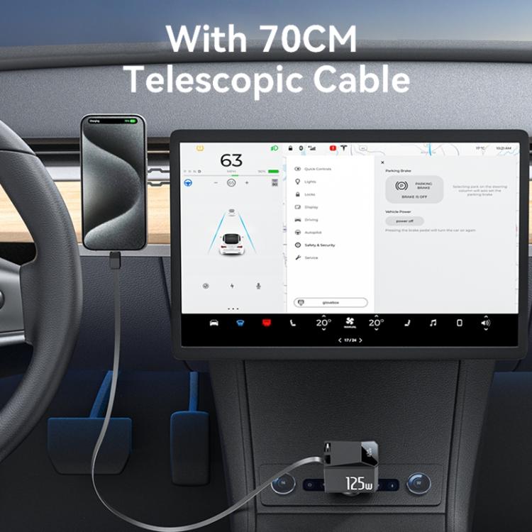 Yesido Y71 125W Type-C + 8 Pin Retractable Cable 3 in 1 Car Charger, Y71