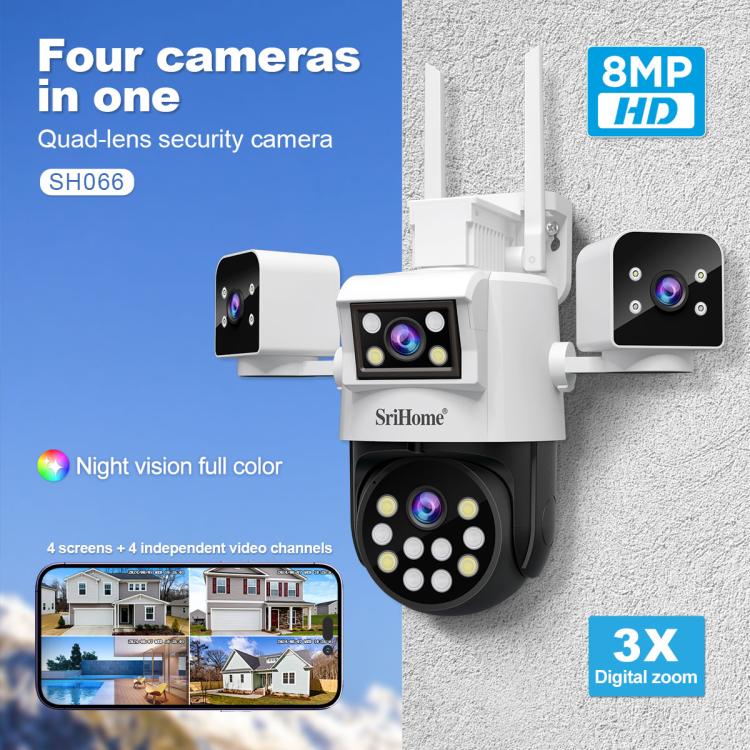 SriHome SH066 8MP HD Quad Lens Security Camera, Support Full Color Night Vision / Two-way Audio, EU Plug, US Plug, UK Plug, AU Plug