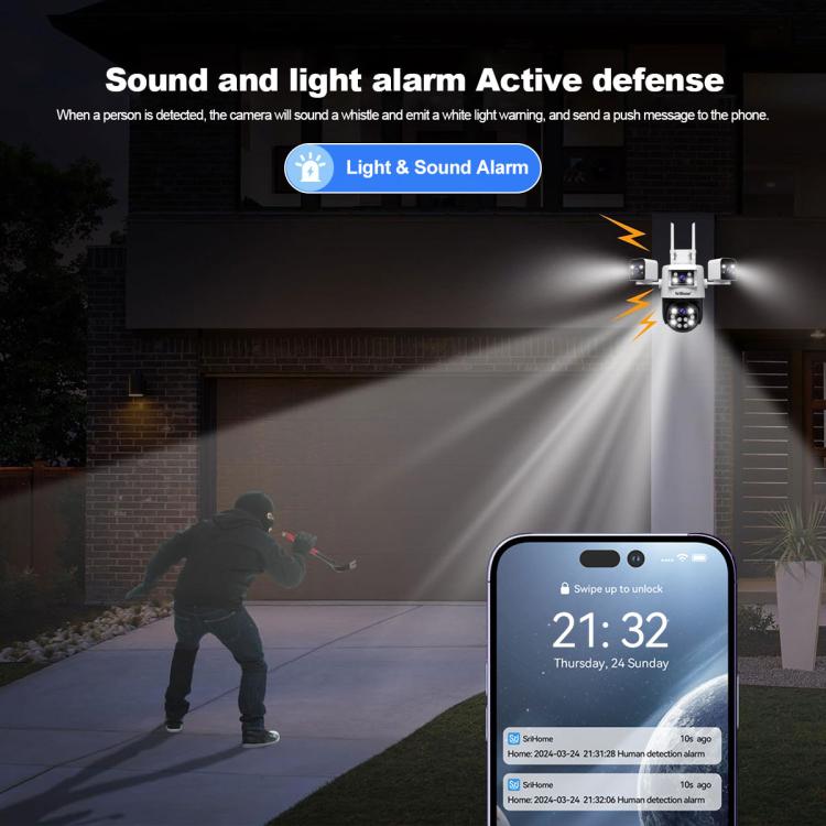SriHome SH066 8MP HD Quad Lens Security Camera, Support Full Color Night Vision / Two-way Audio, EU Plug, US Plug, UK Plug, AU Plug
