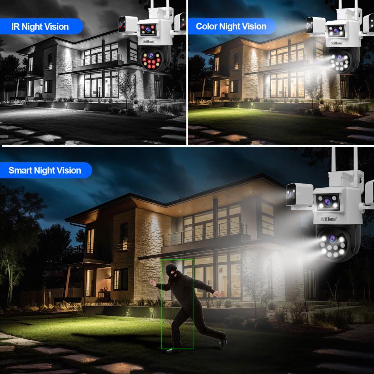 SriHome SH066 8MP HD Quad Lens Security Camera, Support Full Color Night Vision / Two-way Audio, EU Plug, US Plug, UK Plug, AU Plug