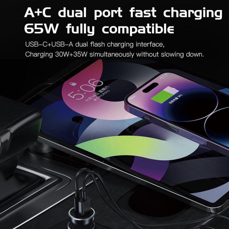 TOTU CC-5 65W USB-A and USB-C / Type-C Dual Ports Fast Charging Car Charger, CC-5