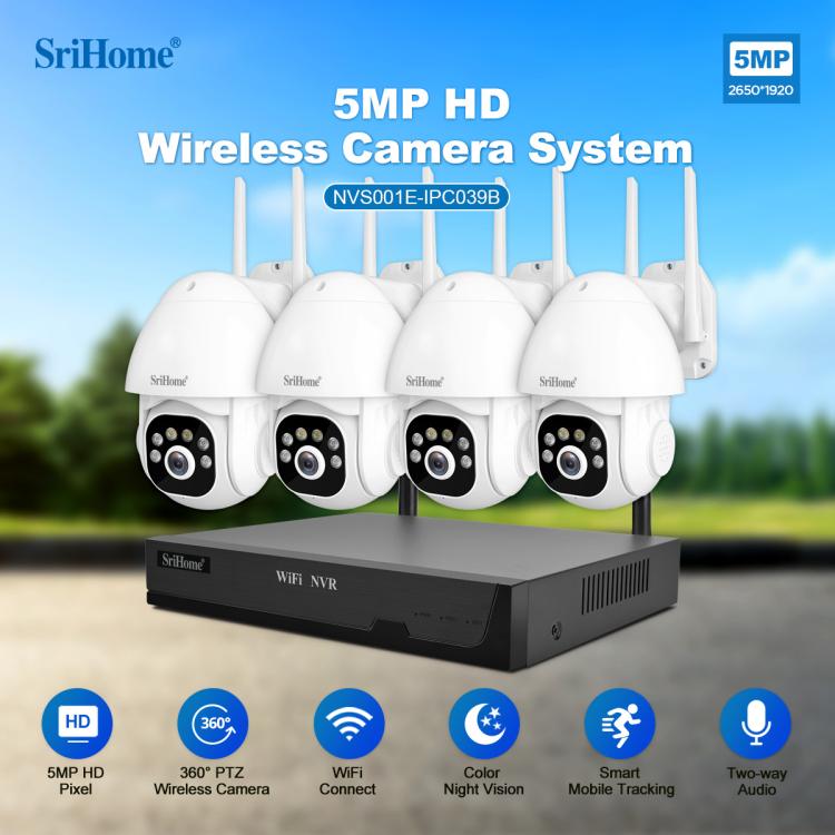SriHome NVS001E-IPC039B 5MP 8CH HD NVR Wireless Cameras Set, US Plug, EU Plug, AU Plug, UK Plug