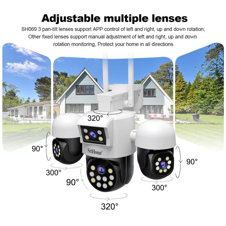 SriHome SH069 8MP 3X Digital Zoom HD Quad-lens Security Camera, US Plug, EU Plug, AU Plug, UK Plug