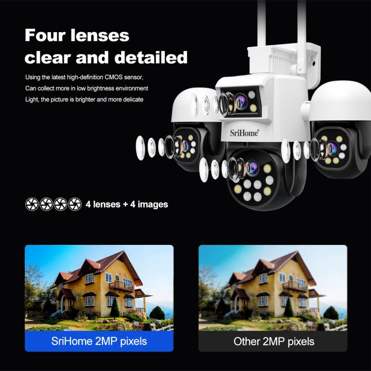 SriHome SH069 8MP 3X Digital Zoom HD Quad-lens Security Camera, US Plug, EU Plug, AU Plug, UK Plug