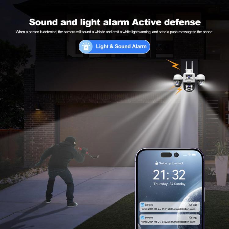 SriHome SH069 8MP 3X Digital Zoom HD Quad-lens Security Camera, US Plug, EU Plug, AU Plug, UK Plug