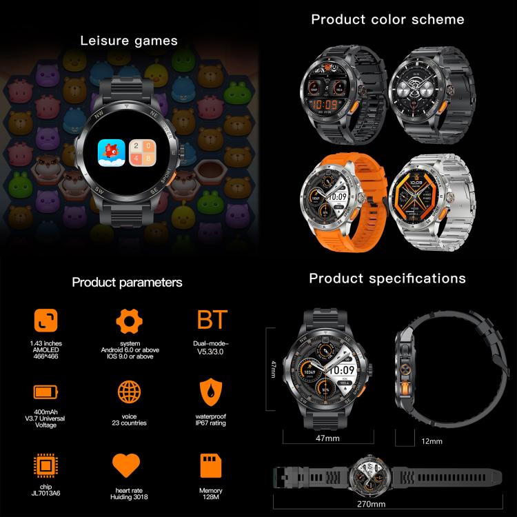 AK77 BT Call Smart Watch, Support Blood Oxygen / Blood Pressure / Heart Rate / Sports Health Monitoring Fitness Tracker