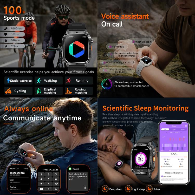 AK80 BT Call Smart Watch, Support Blood Oxygen / Blood Pressure / Heart Rate / Sports Health Monitoring Fitness Tracker