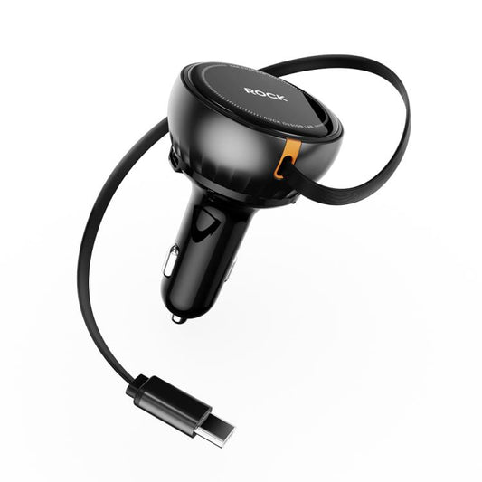 ROCK H30 45W USB-A Type-C Ports Car Charger with Retractable Type-C Cable, H30