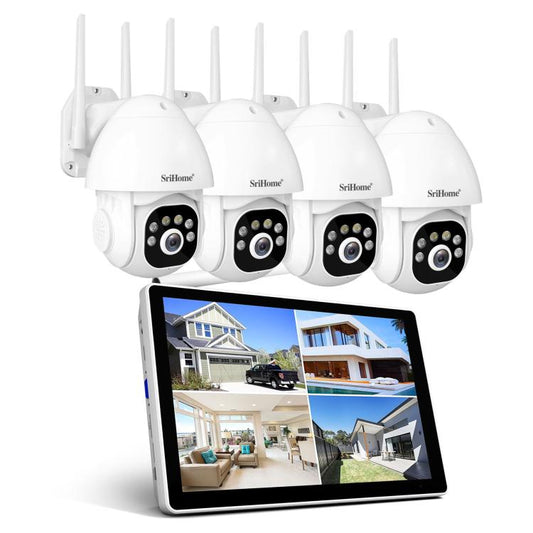 SriHome NVS010-IPC039 5MP 4 Channel 10.1 inch IPS Screen WiFi Network Video Recorder Set, NVS010-IPC039