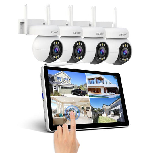SriHome NVS010-IPC051 4MP 5x Zoom 4 Channel 10.1 inch IPS Screen WiFi Network Video Recorder Set, NVS010-IPC051