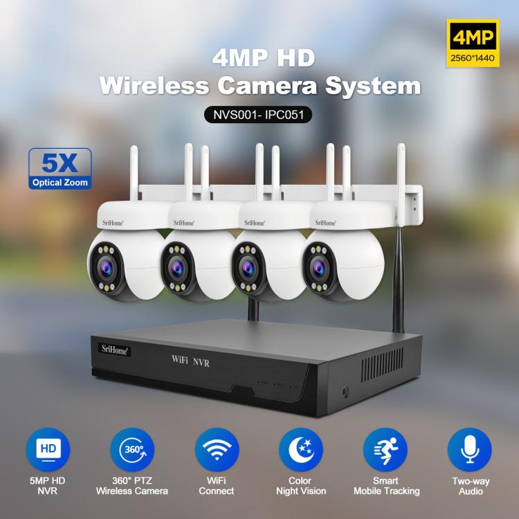 SriHome NVS001-IPC051 4MP 8CH HD NVR Wireless Security Camera System Kit, NVS001-IPC051