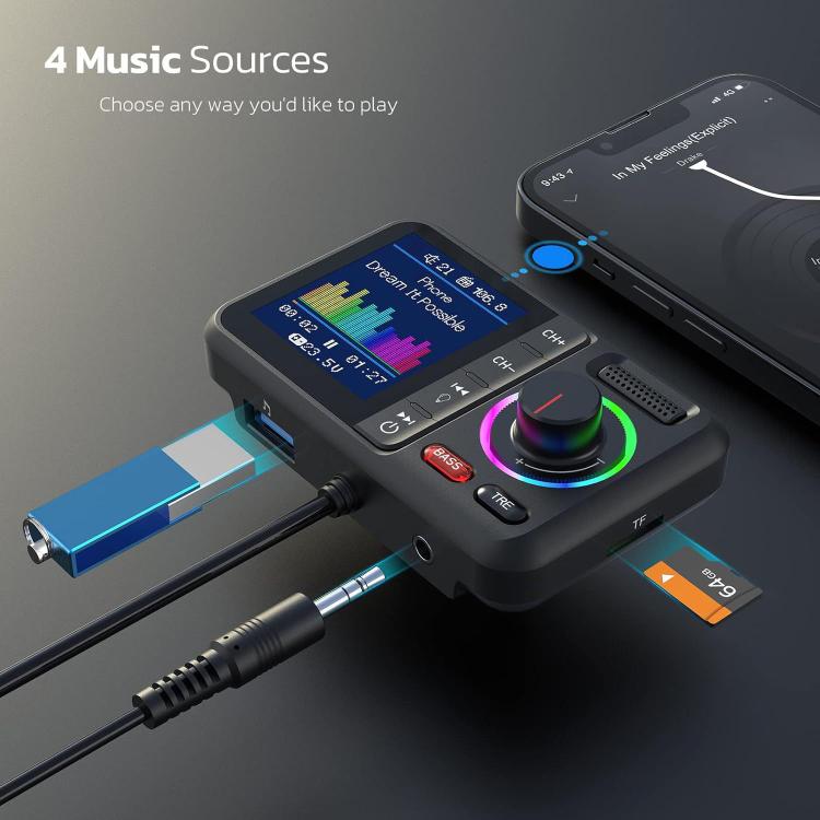 BT98 Colorful Screen Car Bluetooth MP3 Player FM Transmitter Cigarette Lighter Charging, BT98