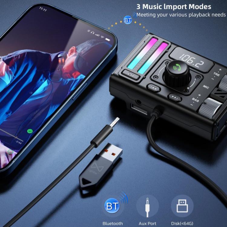 MT02 Car Bluetooth MP3 Player Bass AUX FM Transmitter Cigarette Lighter Charging, MT02