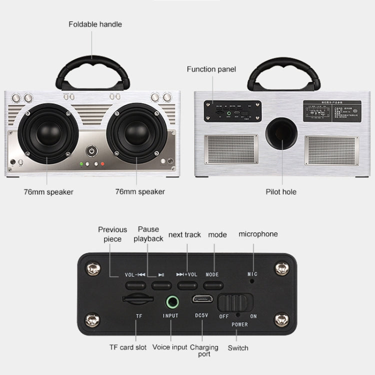 W9 Portable Retro Wooden Bluetooth Speaker, Support TF Card & 3.5mm AUX
