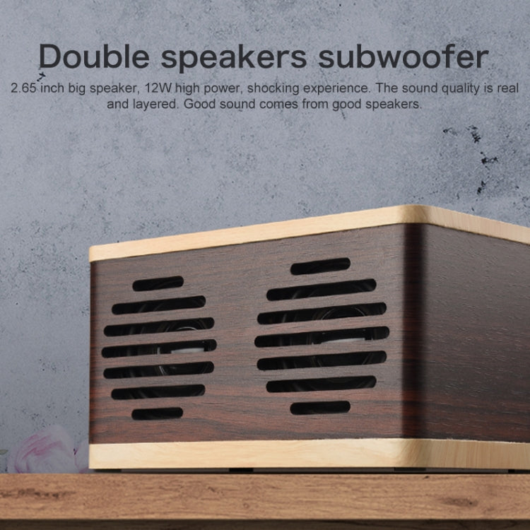 D70 QI Standard Subwoofer Wooden Bluetooth 4.2 Speaker, Support TF Card & 3.5mm AUX, Yellow, Brown
