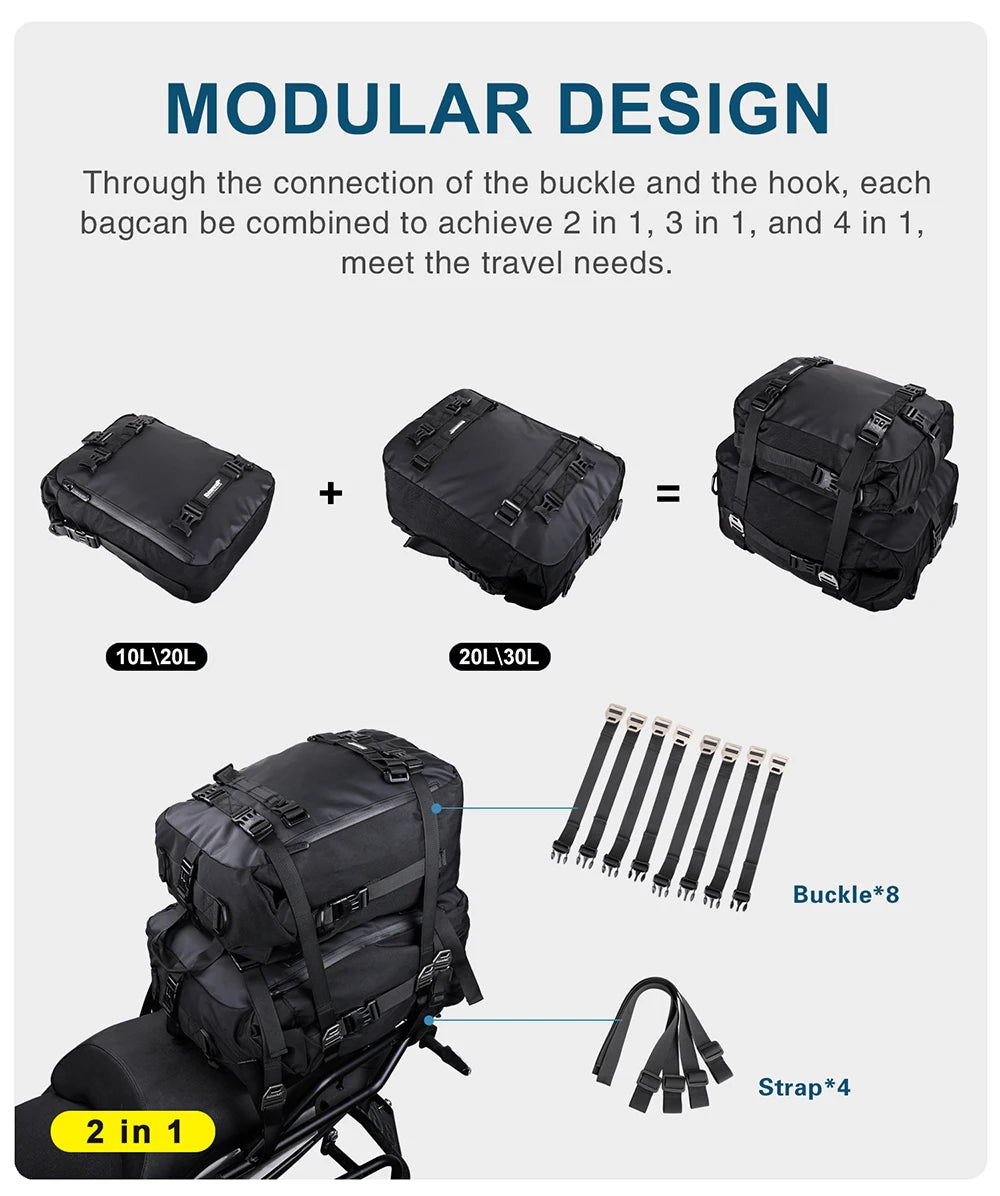 Motorbike Motorcycle Luggage Pack Multi-Function Waterproof Motocross Rear Seat Bag 10L 20L 30L Outdoor Riding Backpack