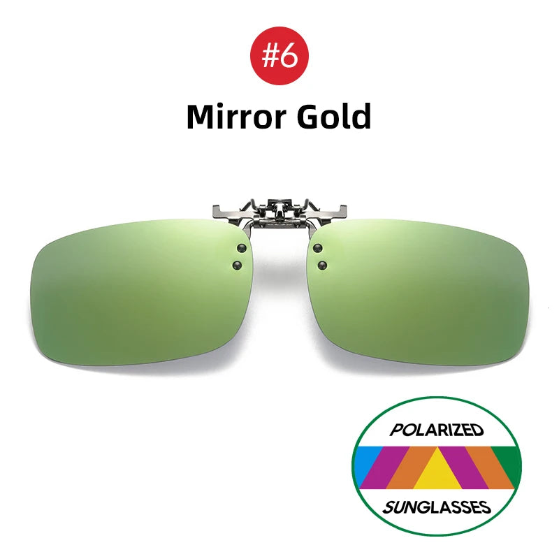 VIVIBEE Mirror Blue Flip Up Clip on Sunglasses Fishing Men Square Polarized Lens Metal Night Vision Driving UV400 Women Glasses
