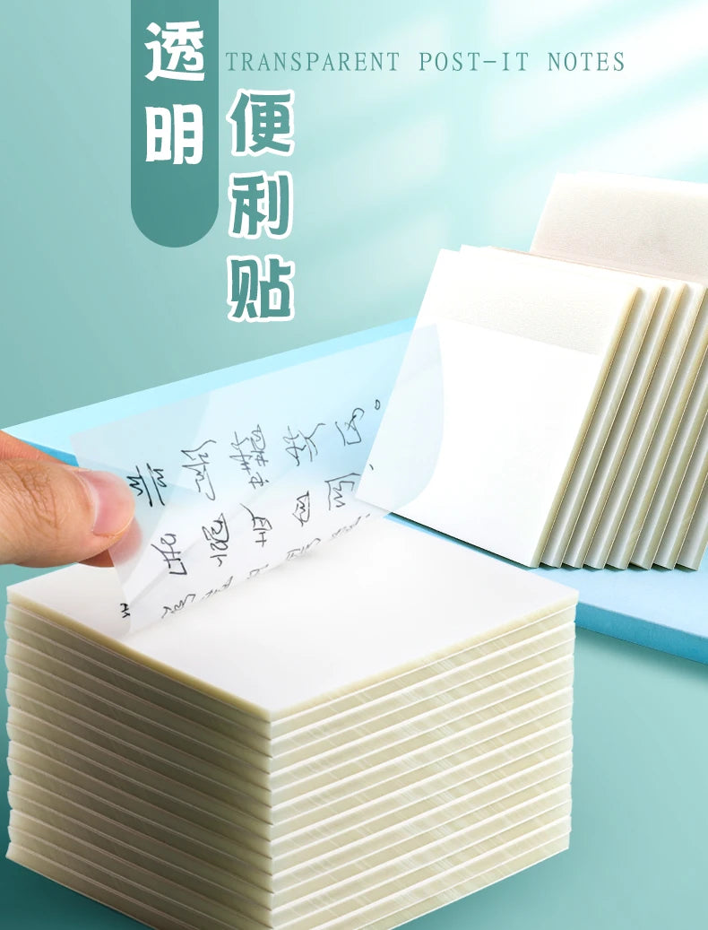 MOHAMM 50/100 Sheets Transparent Waterproof Posted It Sticky Note Pads Notepads Posits for School Stationery Office Supplies