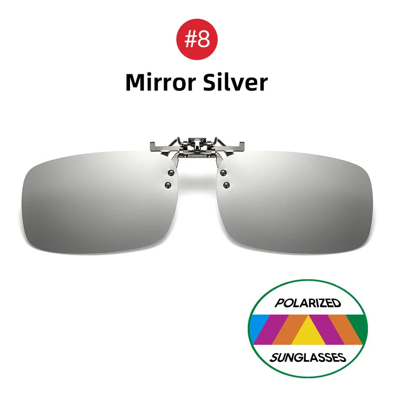 VIVIBEE Mirror Blue Flip Up Clip on Sunglasses Fishing Men Square Polarized Lens Metal Night Vision Driving UV400 Women Glasses