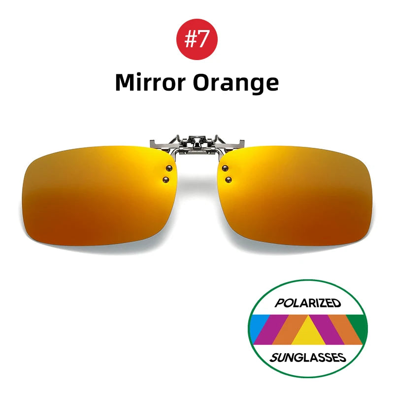 VIVIBEE Mirror Blue Flip Up Clip on Sunglasses Fishing Men Square Polarized Lens Metal Night Vision Driving UV400 Women Glasses