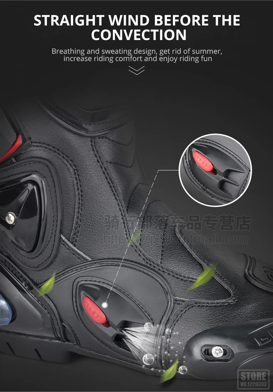 Motorcycle Boots Men Women Riding Mid-Calf Ankle Protective Shoes Moto Motorbike Equipment Racing Long Boot B1001