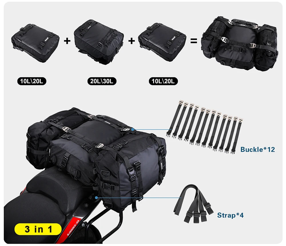 Motorbike Motorcycle Luggage Pack Multi-Function Waterproof Motocross Rear Seat Bag 10L 20L 30L Outdoor Riding Backpack