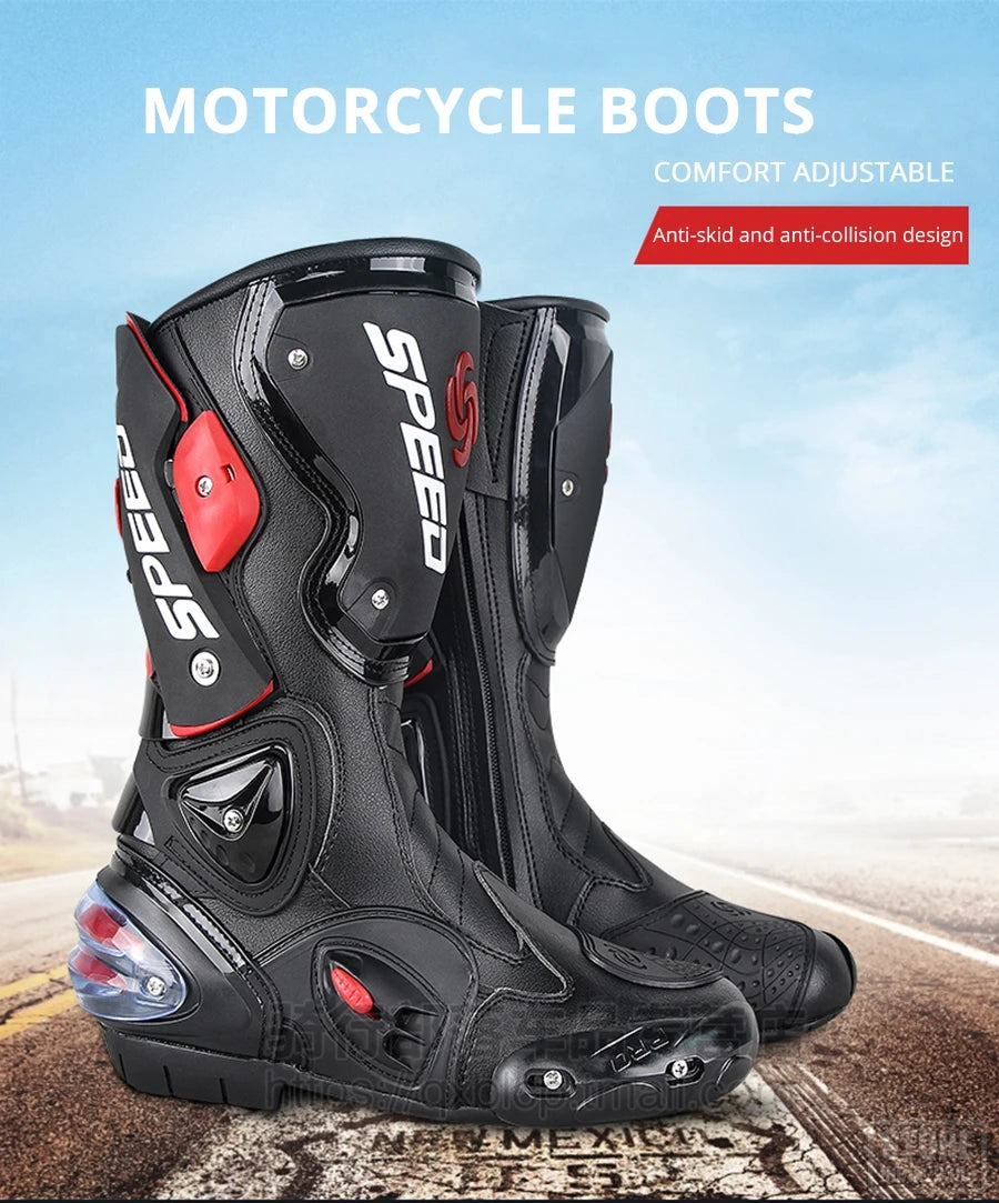 Motorcycle Boots Men Women Riding Mid-Calf Ankle Protective Shoes Moto Motorbike Equipment Racing Long Boot B1001