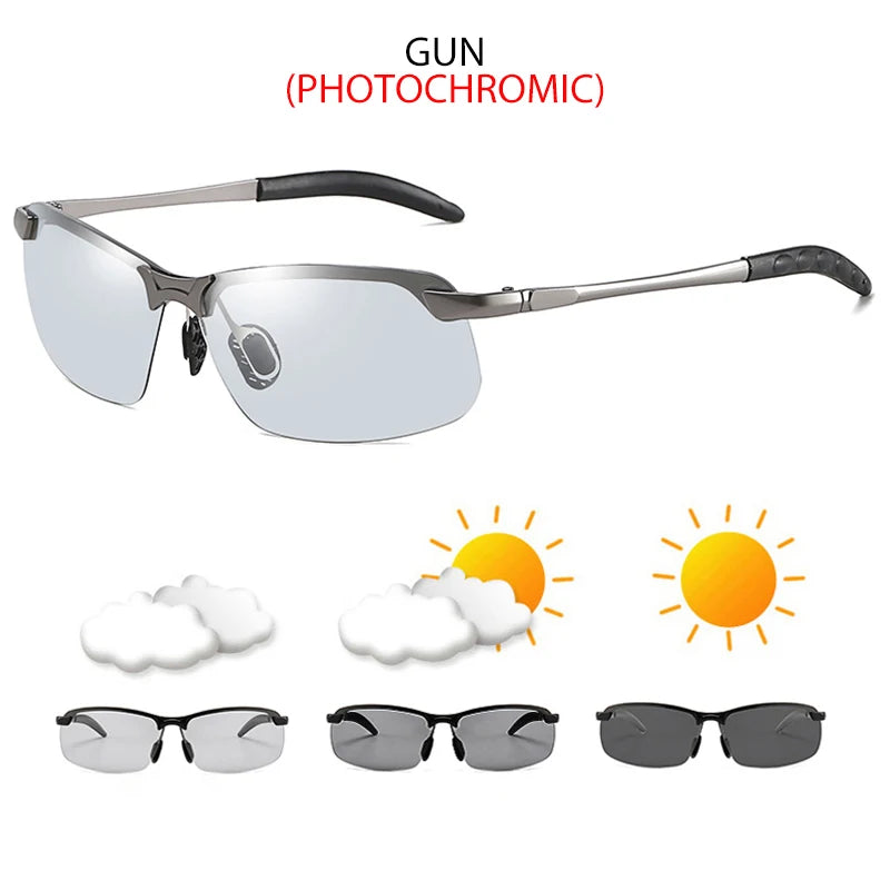 FUQIAN Photochromic Sunglasses Men Women Vintage Metal Polarized Sun Glasses For Male Night Vision Driving Sunglass