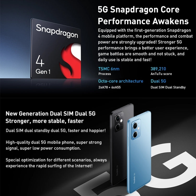 Dual Back Cameras, 5000mAh Battery, Side Fingerprint Identification, 6.67 inch MIUI 13 Qualcomm Snapdragon 4 Gen1 Octa Core up to 2.0GHz, Network: 5G, Dual SIM, IR, Not Support Google Play, Note 12 5G,8GB+128GB, Note 12 5G, 8GB+128GB