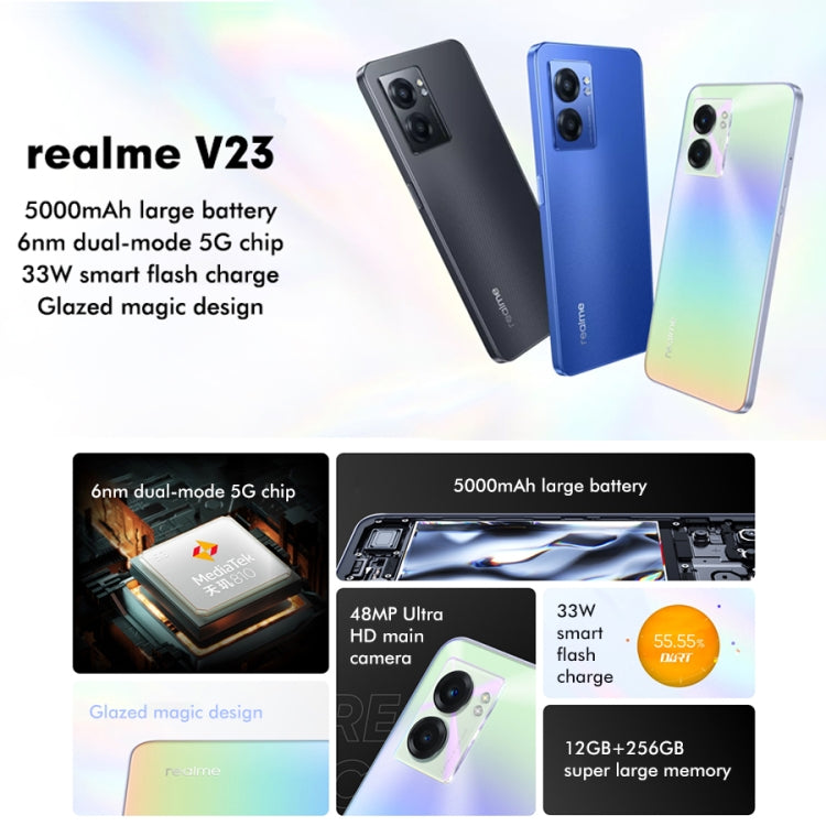 Dual Back Cameras, Side Fingerprint Identification, 5000mAh Battery, 6.58 inch Realme UI 3.0 / Android 12 MediaTek Dimensity 810 Octa Core up to 2.4GHz, Network: 5G, Support Google Play, 8GB+256GB