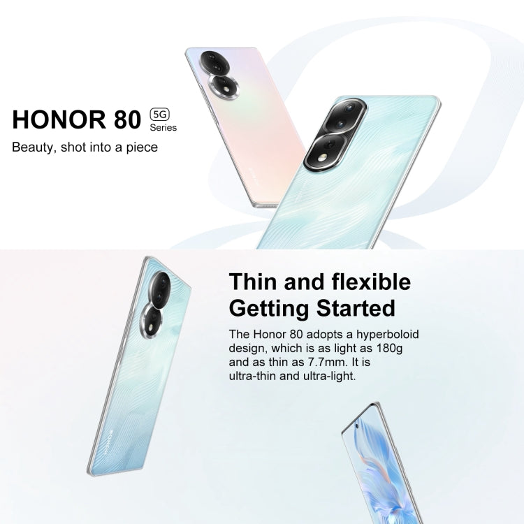 Triple Back Cameras, Screen Fingerprint Identification, 6.67 inch Magic UI 7.0 Qualcomm Snapdragon 782G Octa Core up to  2.7GHz, Network: 5G, OTG, NFC, Not Support Google Play, Honor 80 5G, 12GB+512GB