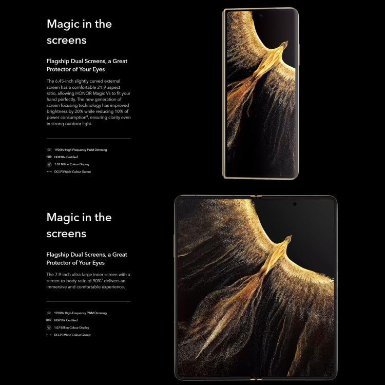 Triple Back Cameras, Side Fingerprint Identification, 7.9 inch + 6.45 inch Magic UI 7.0 Android 12 Qualcomm Snapdragon 8+ Gen 1 Octa Core up to 3.0GHz, Network: 5G, OTG, NFC, Not Support Google Play, Magic Vs Ultimate 5G 16GB+512GB