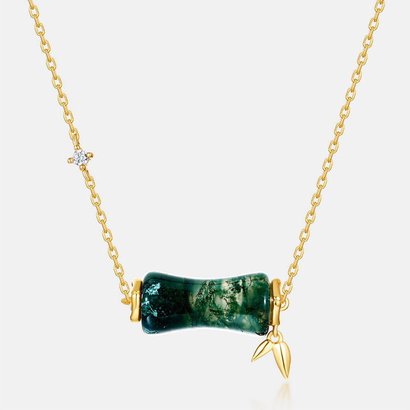 Natural Green Moss Stone Bamboo Necklace