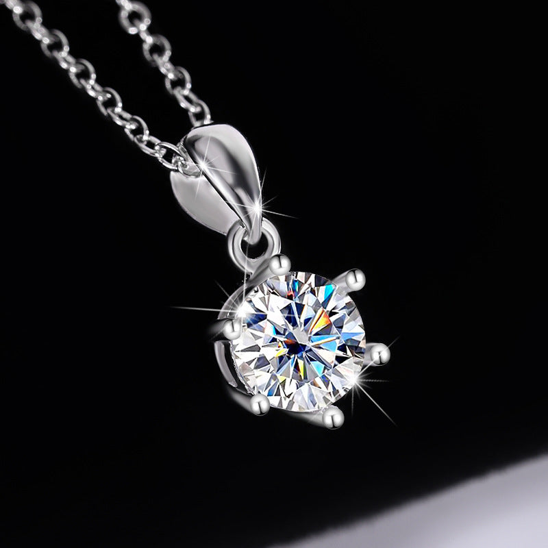 S925 Sterling Silver Moissanite Classic Six-claw Ring Necklace Female Stud Earrings