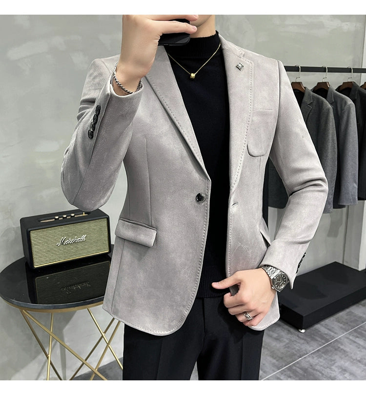 Men's Deerskin Fleece Jacket Suit Coat Blazer Men's Business Leisure Slim Fit Brand Fashion High Quality Single Button Suit Coat