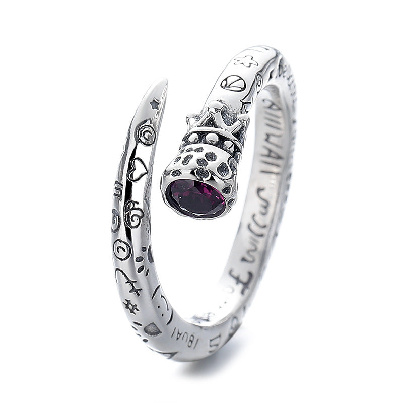 S925 Sterling Silver Ruby Crown Magic Wand Ring