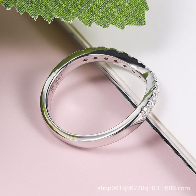 D Color Moissanite S925 Sterling Silver V-shaped Row Diamond Ring