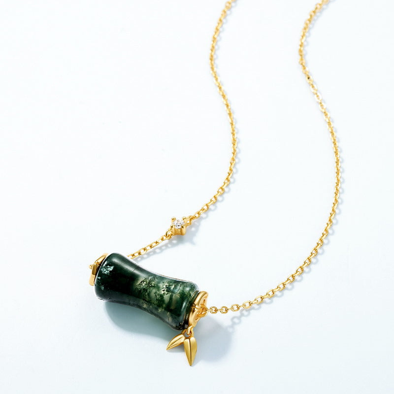 Natural Green Moss Stone Bamboo Necklace