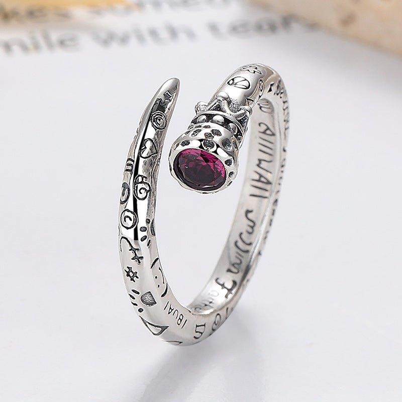 S925 Sterling Silver Ruby Crown Magic Wand Ring